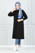 The Shoulder Buttoned Up Hijab Tunic 2695AYD969-M Black - Thumbnail