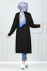 The Shoulder Buttoned Up Hijab Tunic 2695AYD969-M Black - Thumbnail