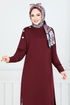 The Shoulder Buttoned Up Hijab Tunic 2695AYD969-M Burgundy - Thumbnail