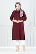 The Shoulder Buttoned Up Hijab Tunic 2695AYD969-M Burgundy - Thumbnail