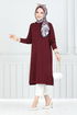 The Shoulder Buttoned Up Hijab Tunic 2695AYD969-M Burgundy - Thumbnail