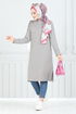The Shoulder Buttoned Up Hijab Tunic 2695AYD969-M Grey - Thumbnail