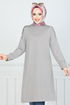 The Shoulder Buttoned Up Hijab Tunic 2695AYD969-M Grey - Thumbnail