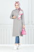 The Shoulder Buttoned Up Hijab Tunic 2695AYD969-M Grey - Thumbnail