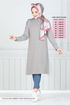 The Shoulder Buttoned Up Hijab Tunic 2695AYD969-M Grey - Thumbnail