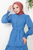 The Skirt Frilly Linen Dress 4719ZNK903-M Indigo - Thumbnail