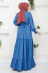 The Skirt Frilly Linen Dress 4719ZNK903-M Indigo - Thumbnail