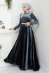 The Stone Belted Velvet Evening dress 2013EFY931-M Anthracite - Thumbnail