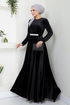 The Stone Belted Velvet Evening dress 2013EFY931-M Black - Thumbnail