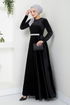 The Stone Belted Velvet Evening dress 2013EFY931-M Black - Thumbnail