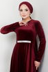 The Stone Belted Velvet Evening dress 2013EFY931-M Burgundy - Thumbnail