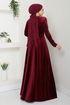 The Stone Belted Velvet Evening dress 2013EFY931-M Burgundy - Thumbnail