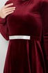 The Stone Belted Velvet Evening dress 2013EFY931-M Burgundy - Thumbnail