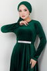 The Stone Belted Velvet Evening dress 2013EFY931-M Emerald - Thumbnail