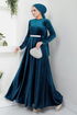 The Stone Belted Velvet Evening dress 2013EFY931-M Oil - Thumbnail