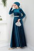 The Stone Belted Velvet Evening dress 2013EFY931-M Oil - Thumbnail