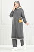 The Stone Detail Hijab Team 9123PL940-M Anthracite - Thumbnail