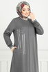 The Stone Detail Hijab Team 9123PL940-M Anthracite - Thumbnail