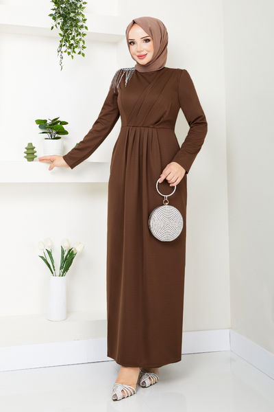 MRV K.T.R. - The Stone Detailed Evening dress 4046KTR927-M Coffee