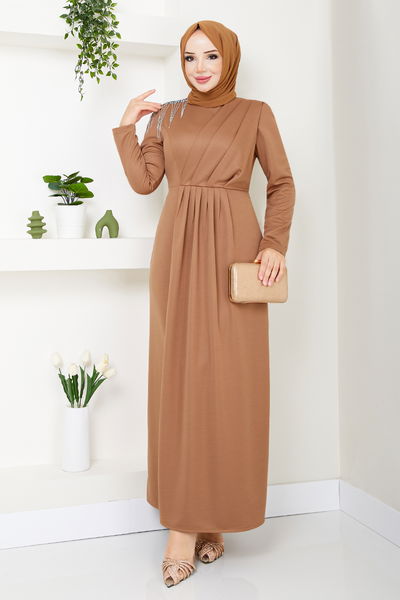 MRV K.T.R. - The Stone Detailed Evening dress 4046KTR927-M Taba