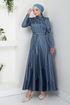 The Stone Detailed Evening dress 5633END900-M Blue - Thumbnail