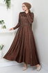 The Stone Detailed Evening dress 5633END900-M Coffee - Thumbnail