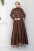 The Stone Detailed Evening dress 5633END900-M Coffee - Thumbnail