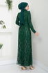 The Stone Detailed Evening dress 5634END900-M Emerald - Thumbnail