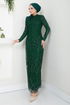 The Stone Detailed Evening dress 5634END900-M Emerald - Thumbnail