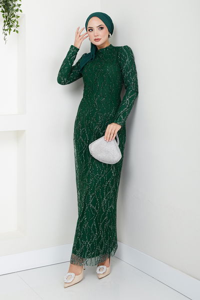 MRV E.N.D. - The Stone Detailed Evening dress 5634END900-M Emerald