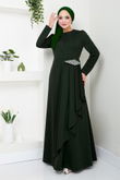 MRV S.L. - The Stone Detailed Hijab Dress 5022SL890 Emerald