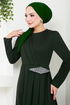 The Stone Detailed Hijab Dress 5022SL890 Emerald - Thumbnail