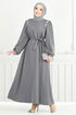 The Stone Detailed Hijab Evening dress 5656END900-M Anthracite - Thumbnail