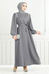 The Stone Detailed Hijab Evening dress 5656END900-M Anthracite - Thumbnail