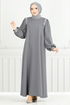 The Stone Detailed Hijab Evening dress 5656END900-M Anthracite - Thumbnail