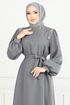 The Stone Detailed Hijab Evening dress 5656END900-M Anthracite - Thumbnail