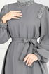 The Stone Detailed Hijab Evening dress 5656END900-M Anthracite - Thumbnail