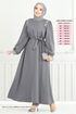 The Stone Detailed Hijab Evening dress 5656END900-M Anthracite - Thumbnail