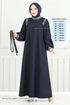 The Stone Detailed Hijab Evening dress 5656END900-M Laci - Thumbnail