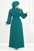 The Stone Detailed Hijab Evening dress 5656END900-M Oil - Thumbnail