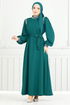 The Stone Detailed Hijab Evening dress 5656END900-M Oil - Thumbnail