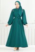 The Stone Detailed Hijab Evening dress 5656END900-M Oil - Thumbnail