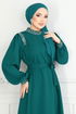 The Stone Detailed Hijab Evening dress 5656END900-M Oil - Thumbnail