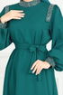 The Stone Detailed Hijab Evening dress 5656END900-M Oil - Thumbnail