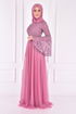 The Stone Detailed Lace Evening dress Dress Rose Kurusu ASM2167 - Thumbnail