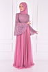 The Stone Detailed Lace Evening dress Dress Rose Kurusu ASM2167 - Thumbnail