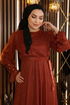 The Stone Detailed Silvery Chiffon Evening dress Tile MIH19113 - Thumbnail