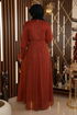 The Stone Detailed Silvery Chiffon Evening dress Tile MIH19113 - Thumbnail