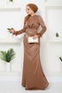 Tufted Satin Evening dress 5618END900-M Milky Coffee - Thumbnail