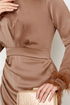 Tufted Satin Evening dress 5618END900-M Milky Coffee - Thumbnail